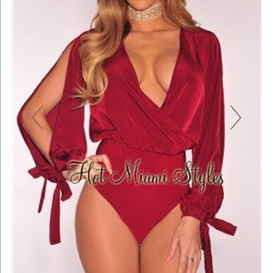 Deep V satin bodysuit